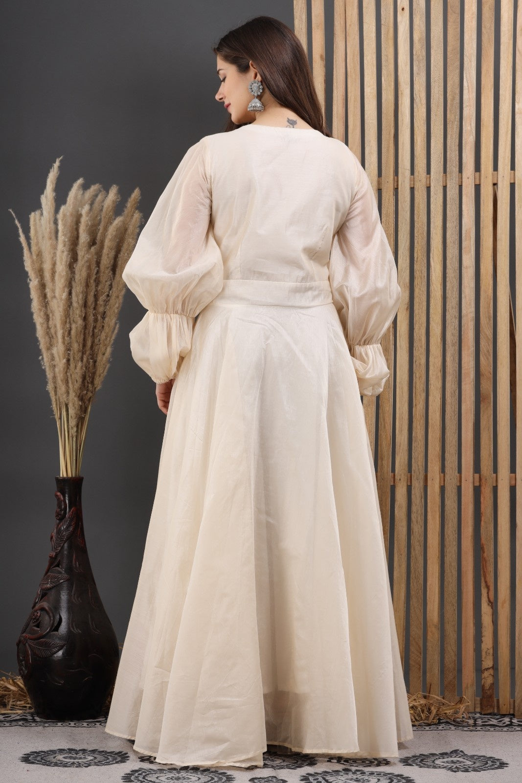 Off White Chanderi Hand Painted Dress