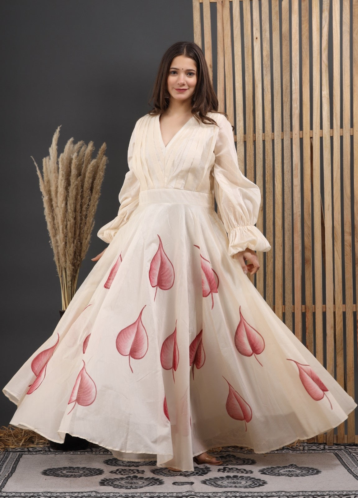 Off White Chanderi Hand Painted Dress