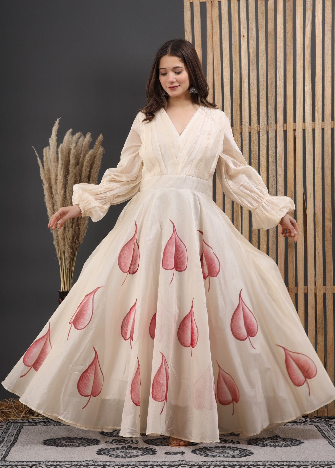 Off White Chanderi Hand Painted Dress