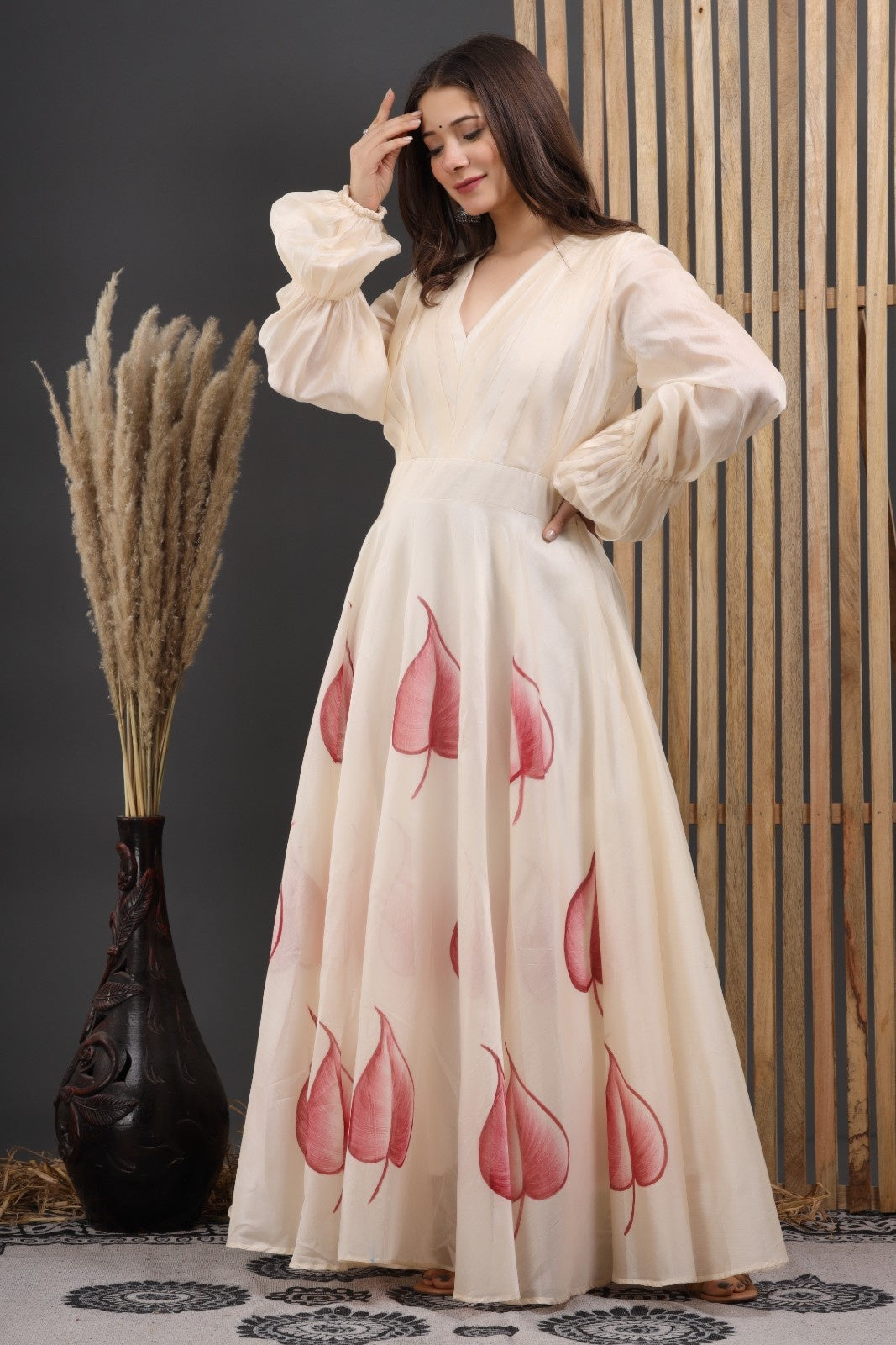 Off White Chanderi Hand Painted Dress