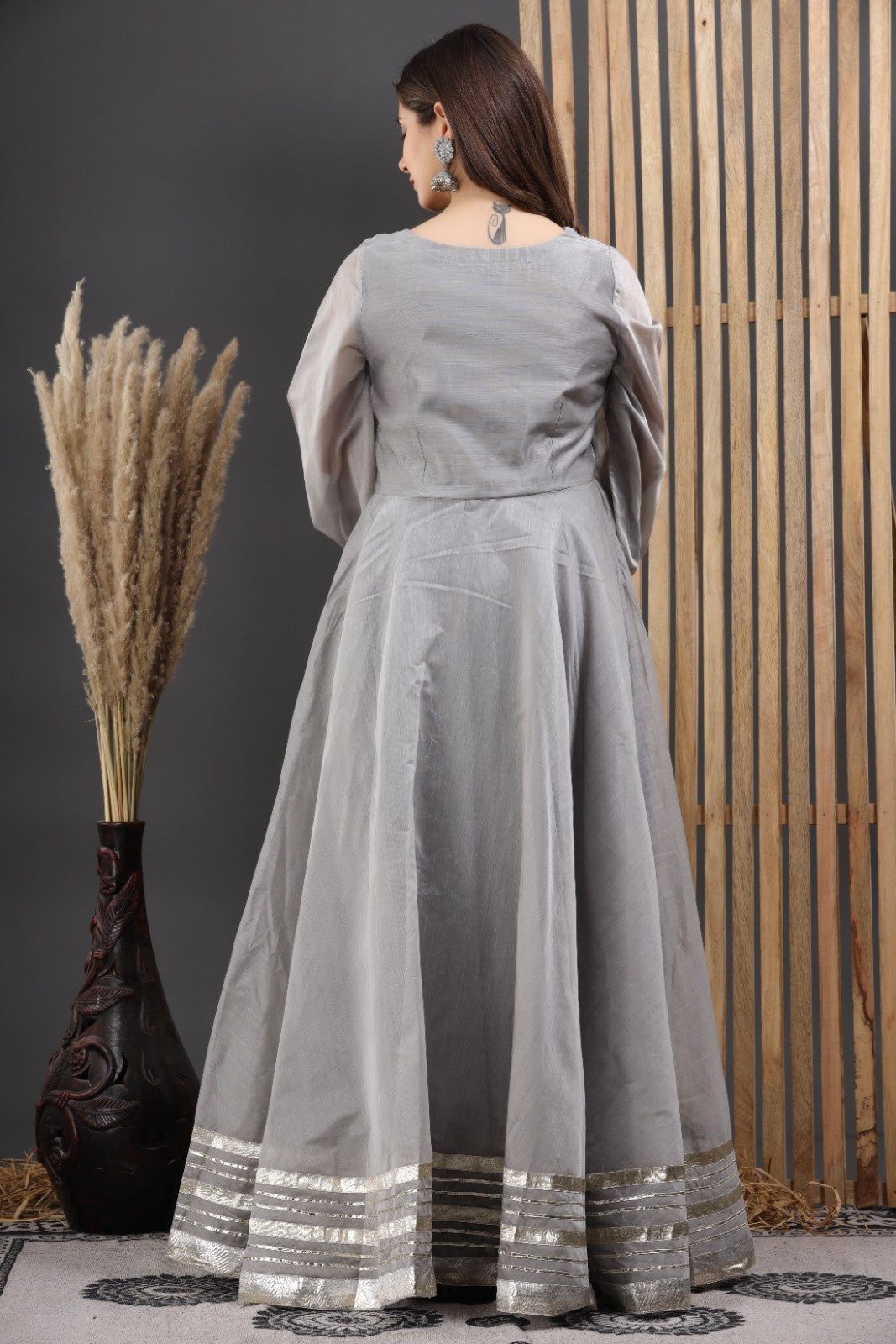Grey Chanderi Dress with Gota Work