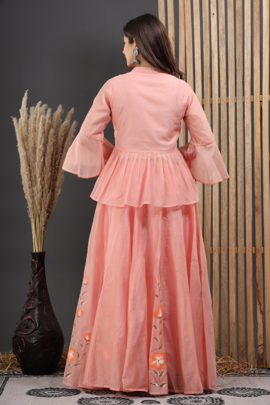 Peach Chanderi Hand Painted Lehenga