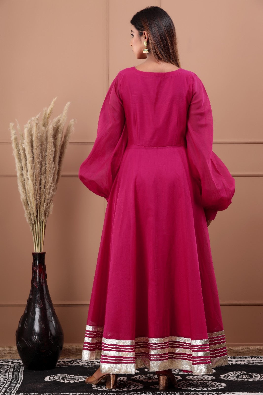 Pink Chanderi Dress with Gota Work