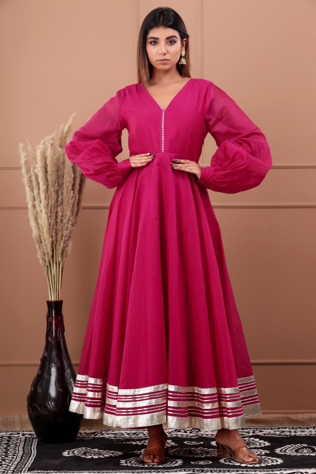 Pink Chanderi Dress with Gota Work