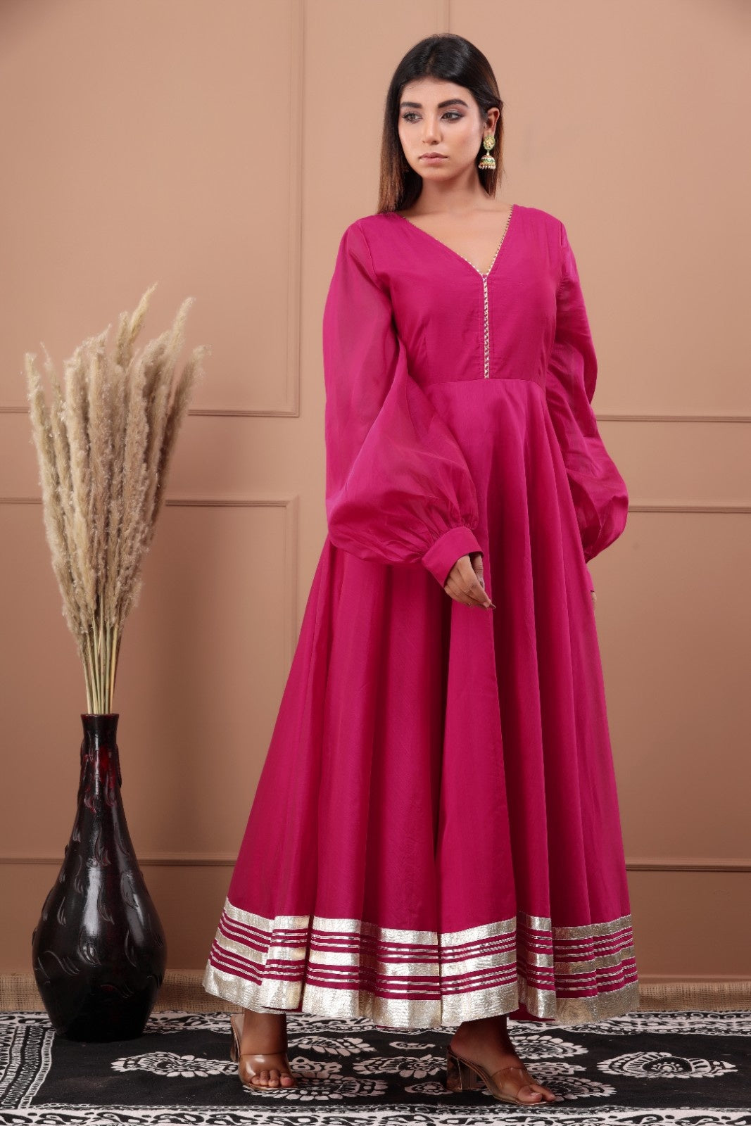 Pink Chanderi Dress with Gota Work