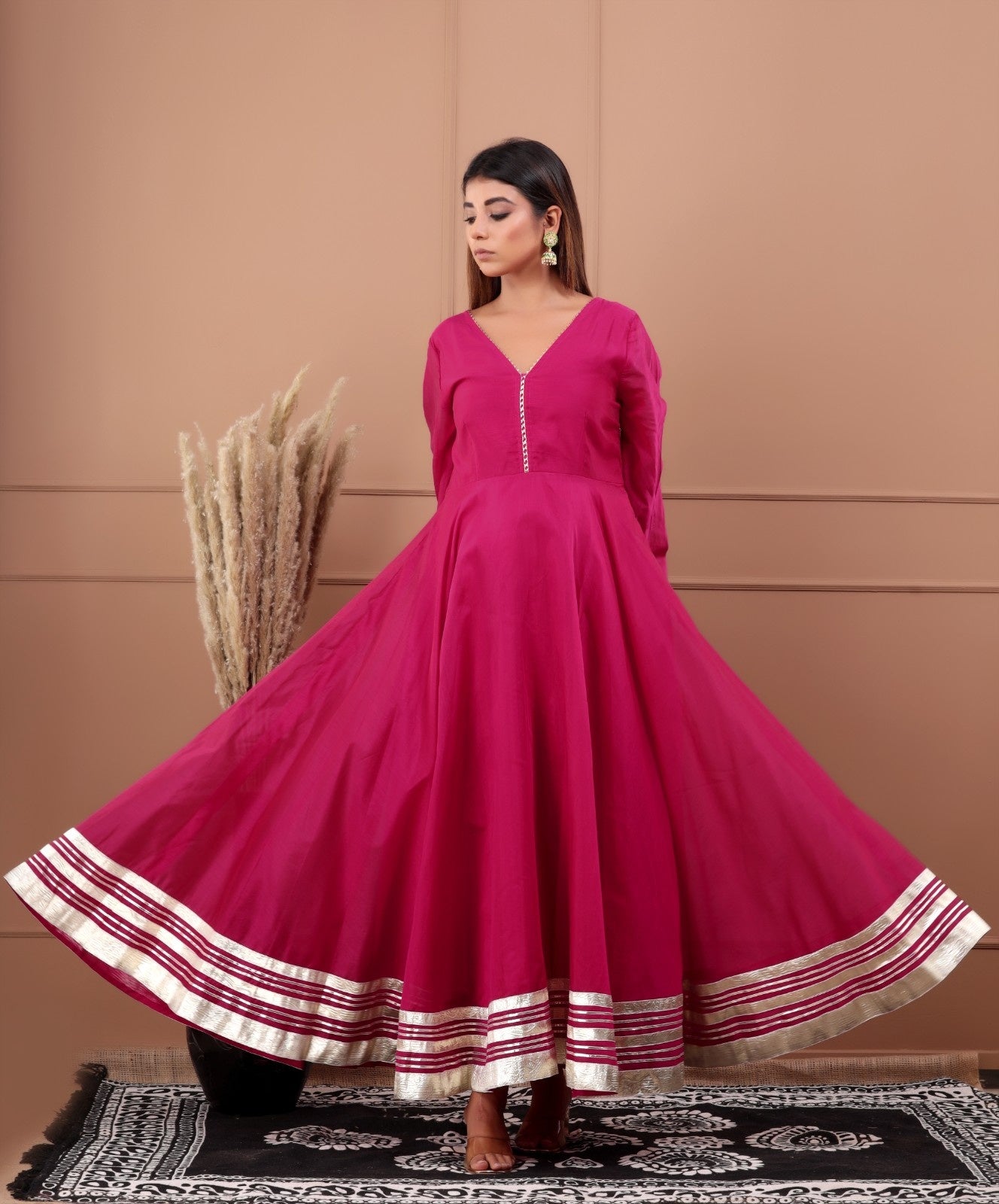 Pink Chanderi Dress with Gota Work