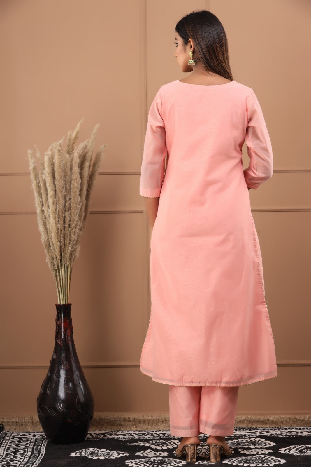 Peach Chanderi Kurta Pant Set