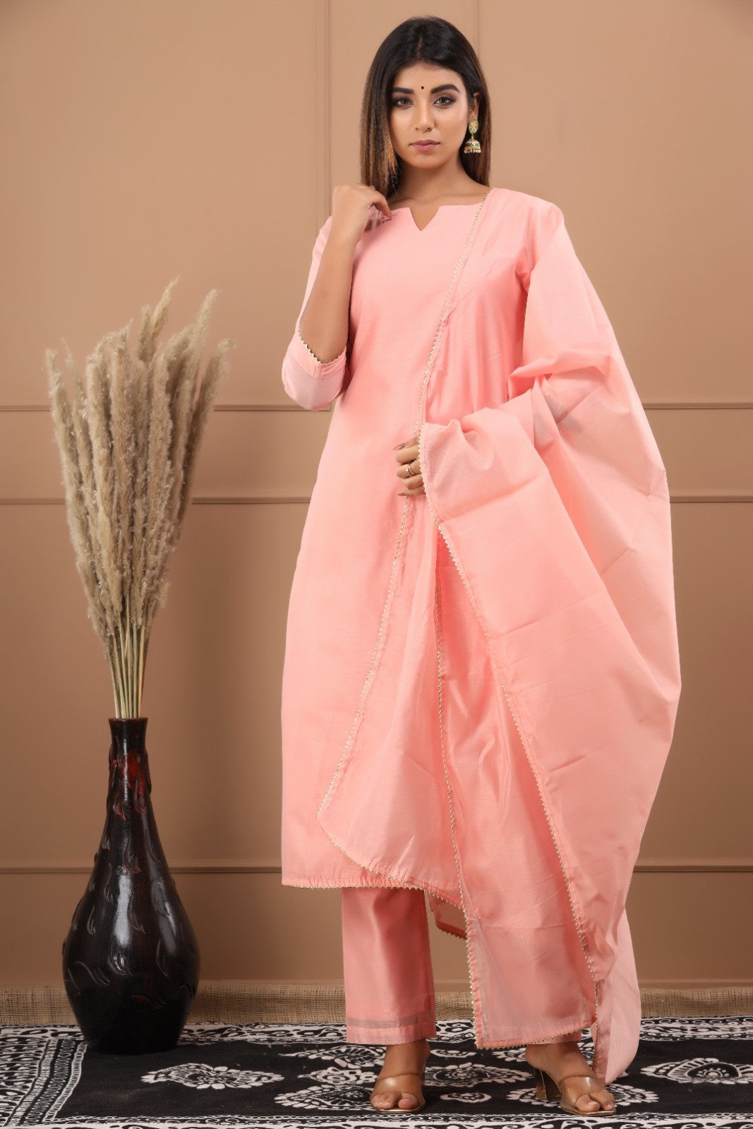 Peach Chanderi Kurta Pant Set