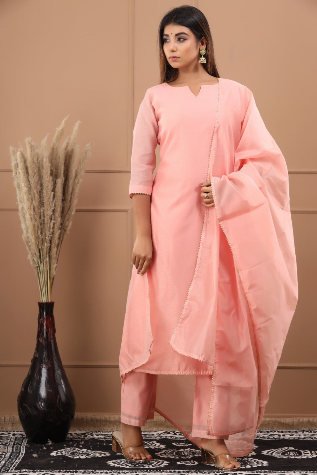 Peach Chanderi Kurta Pant Set