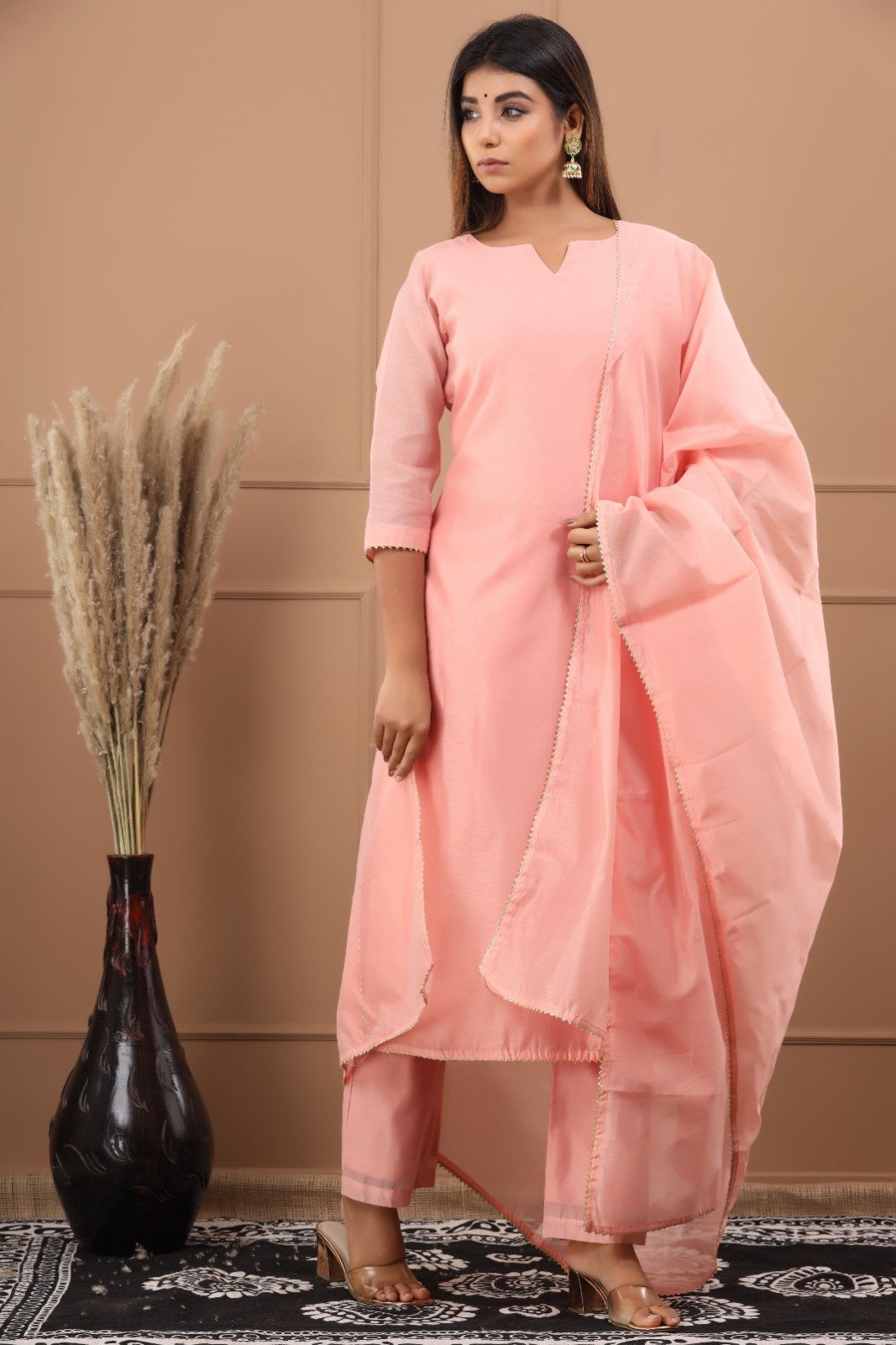 Peach Chanderi Kurta Pant Set