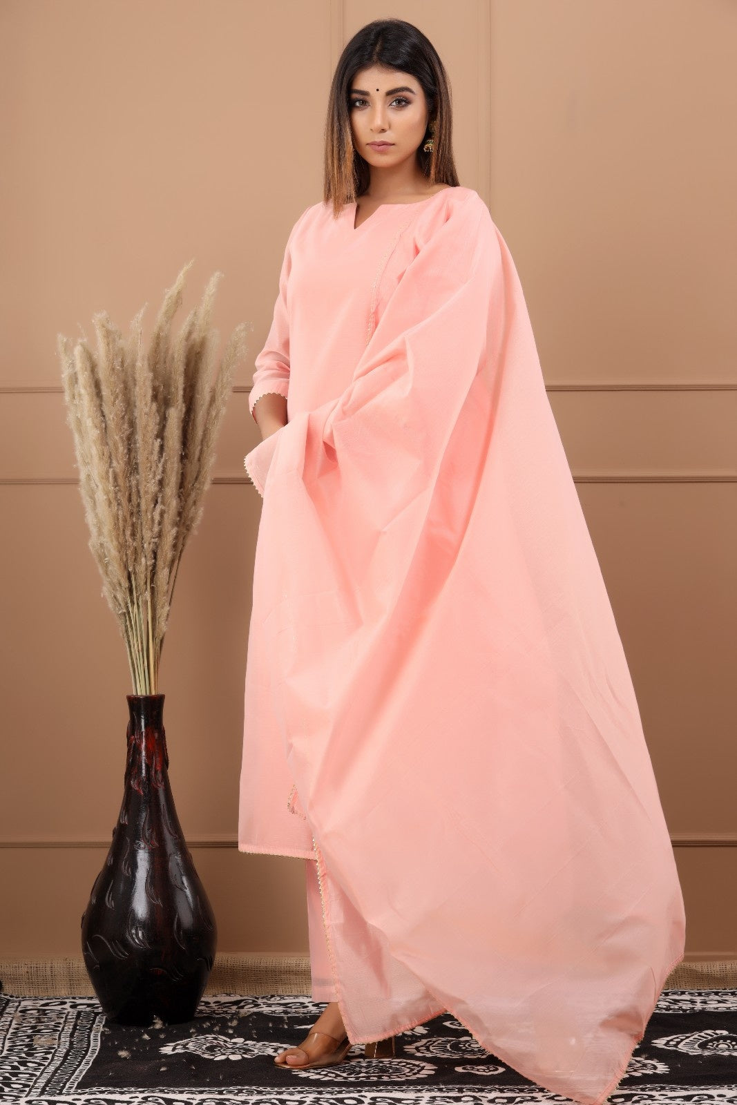 Peach Chanderi Kurta Pant Set