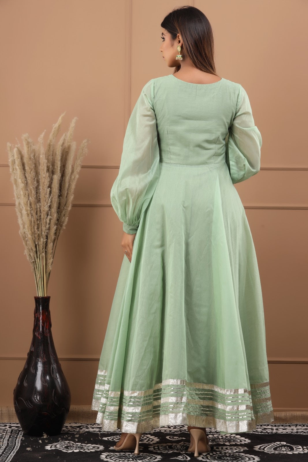 Green Chanderi Dress with Gota Work
