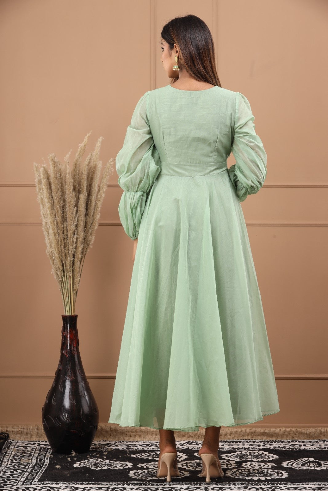 Green Chanderi Hand Painted Dress