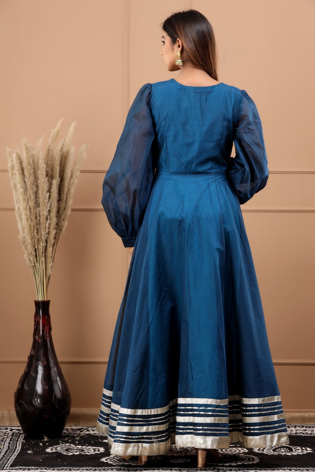 Blue Chanderi Dress with Gota Work