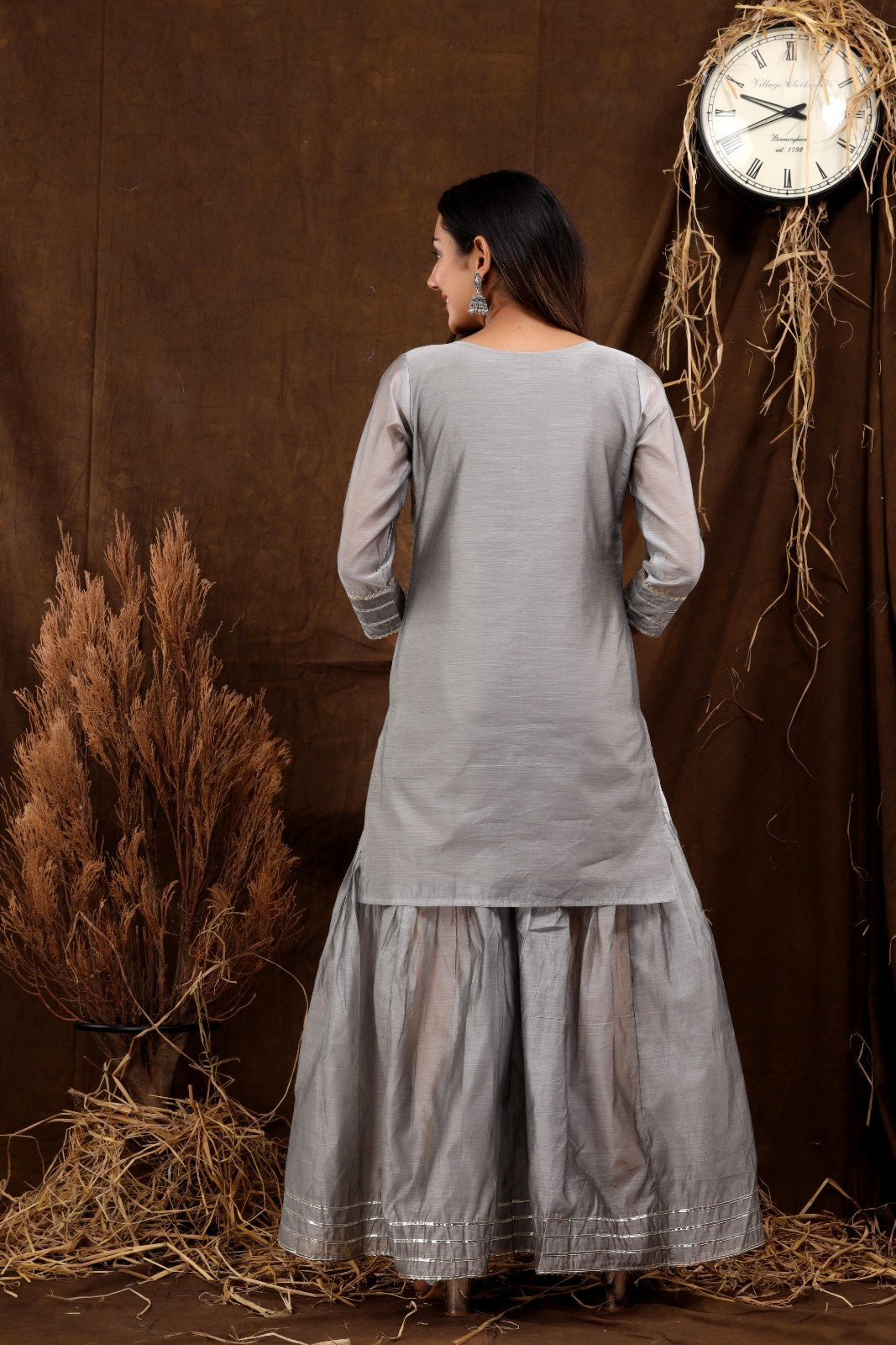 Grey Chanderi Hand Painted Kurta Set