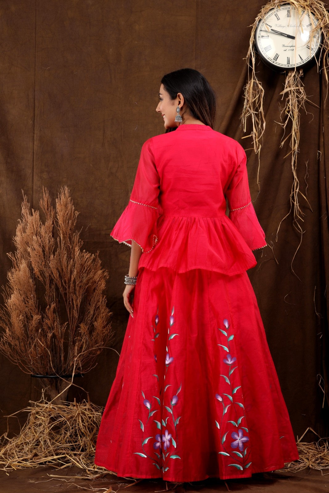 Pink Chanderi Hand Painted Lehenga