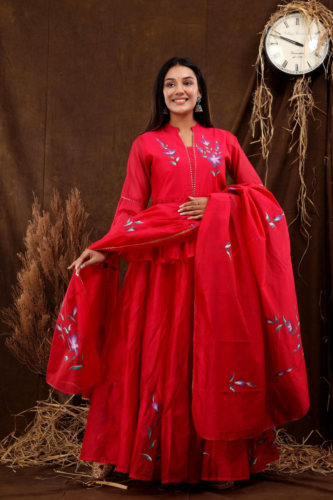 Pink Chanderi Hand Painted Lehenga