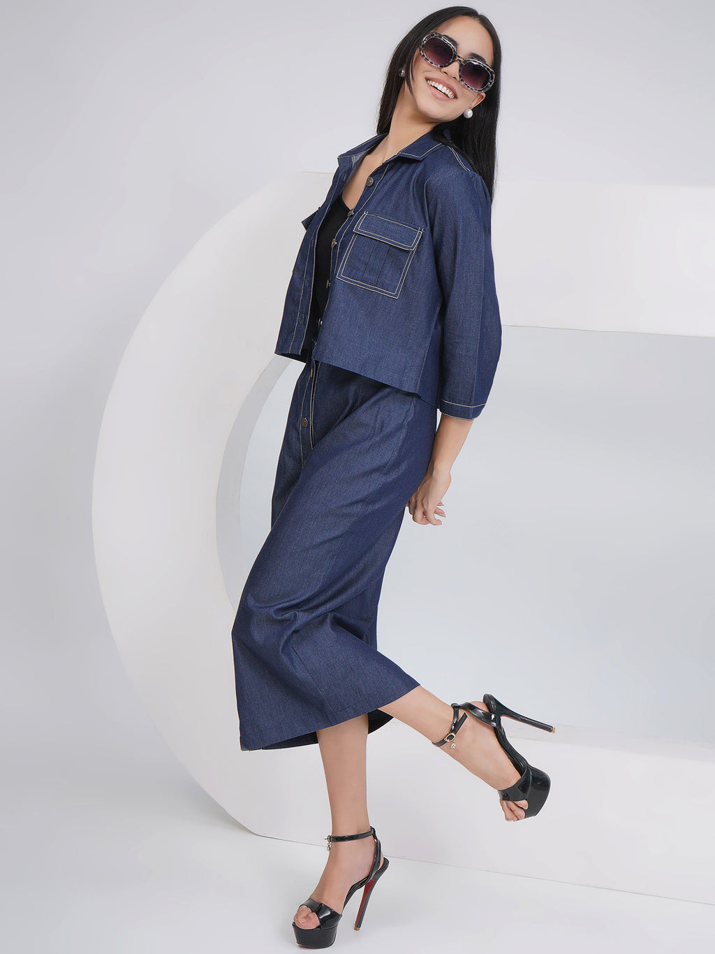 Ethnic Black Denim Pencil with Inner and Jacket