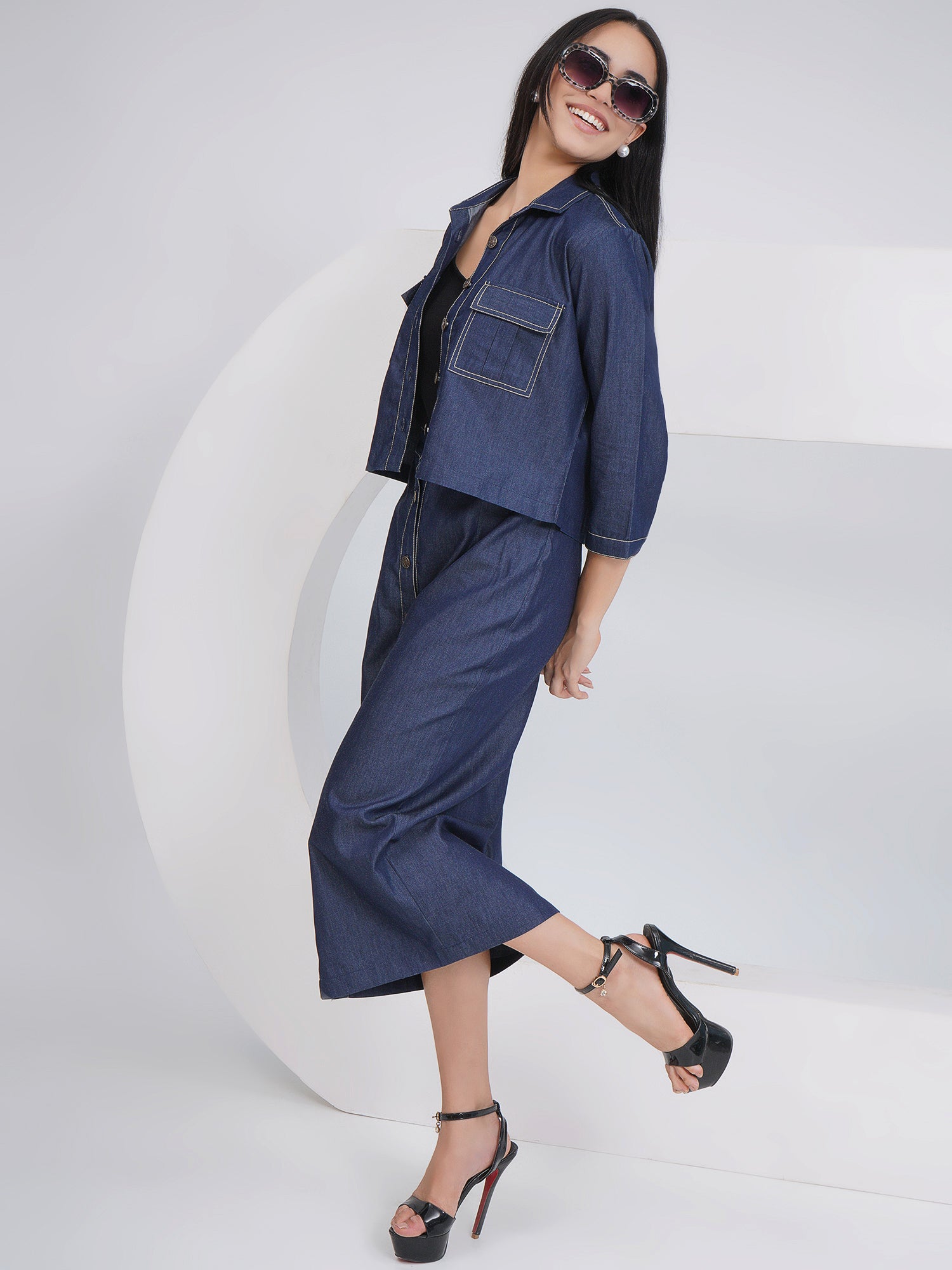 Ethnic Black Denim Pencil with Inner and Jacket