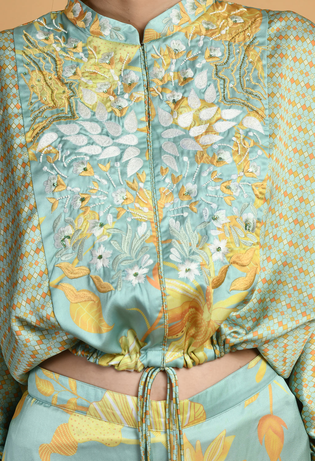 Women Printed Green Collar Neck Viscose Kurta Set
