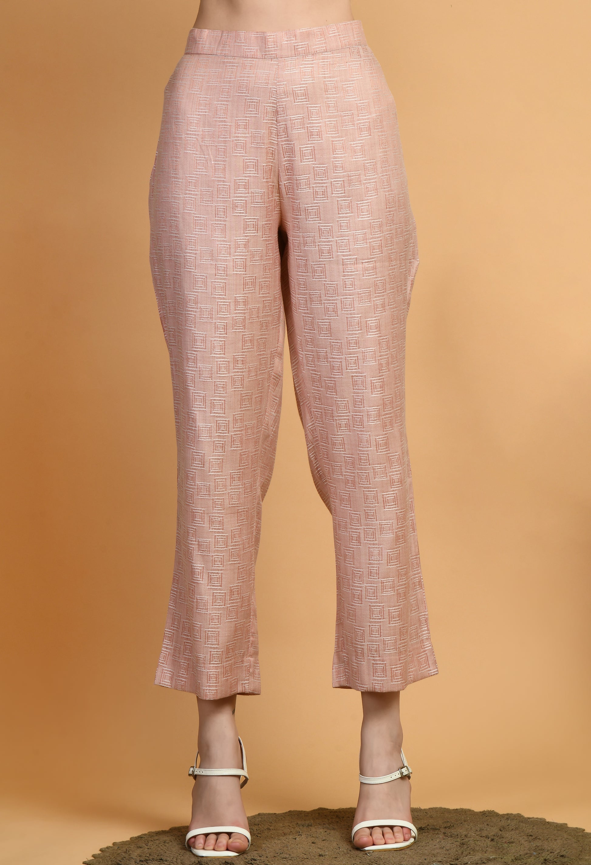 Women Embroidery Peach V Neck Cotton Kurta Set