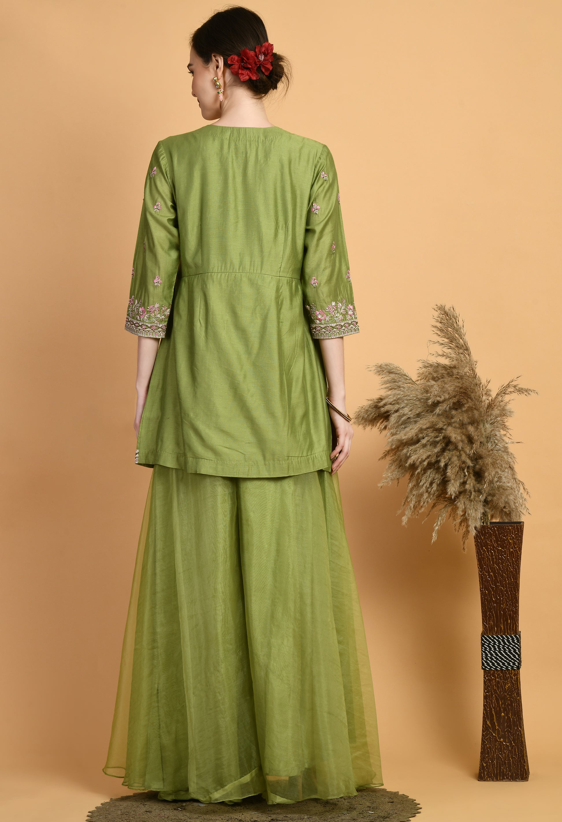 Green Chanderi Embroidery  Kurta Set