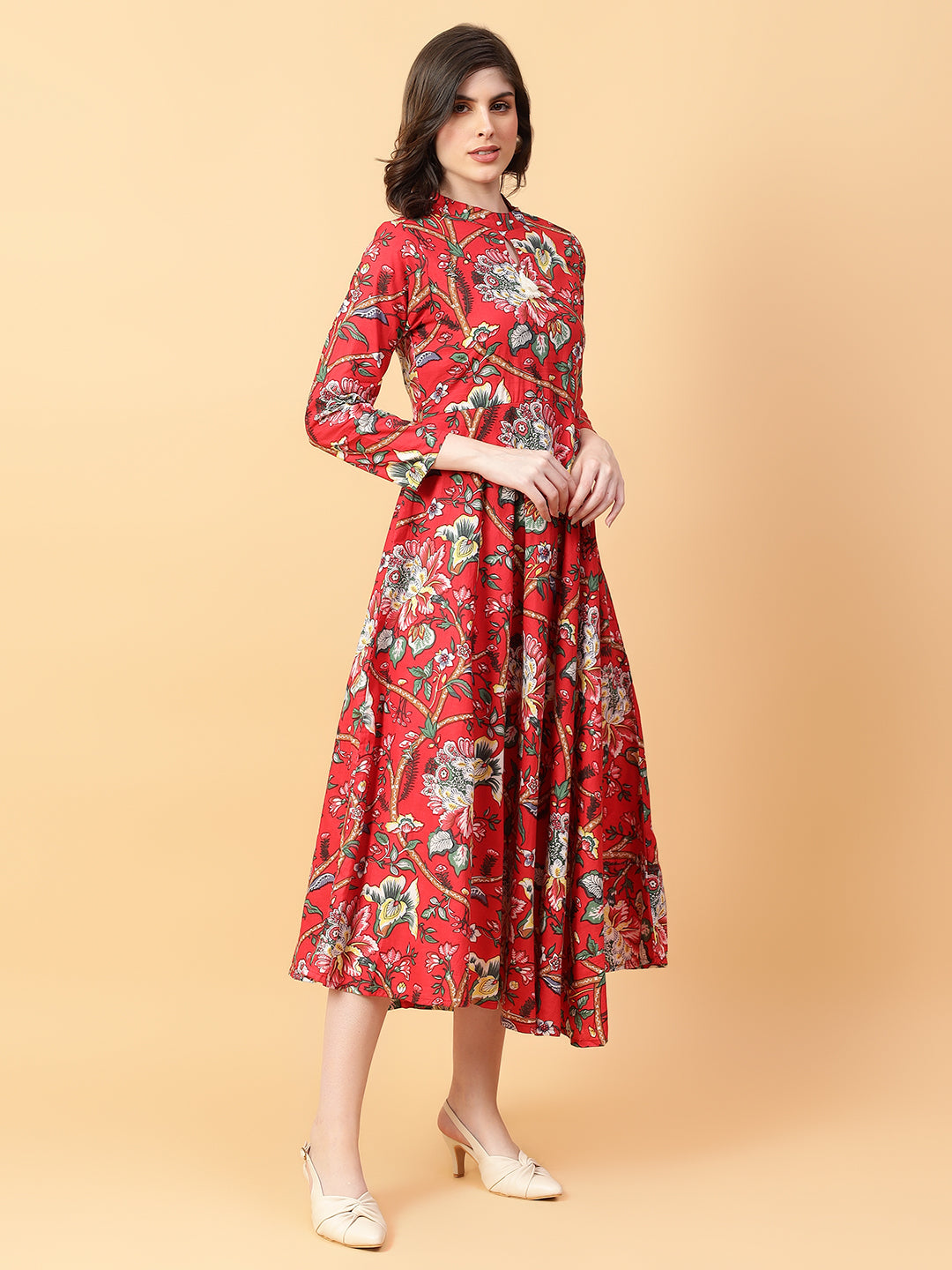 Red Cotton Printed & Hand Work Party wear dresses