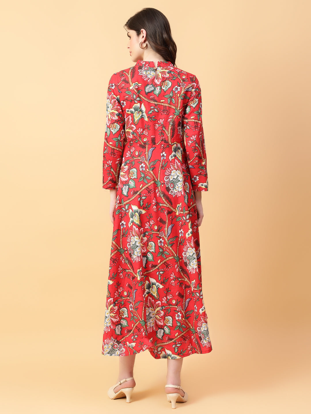 Red Cotton Printed & Hand Work Party wear dresses