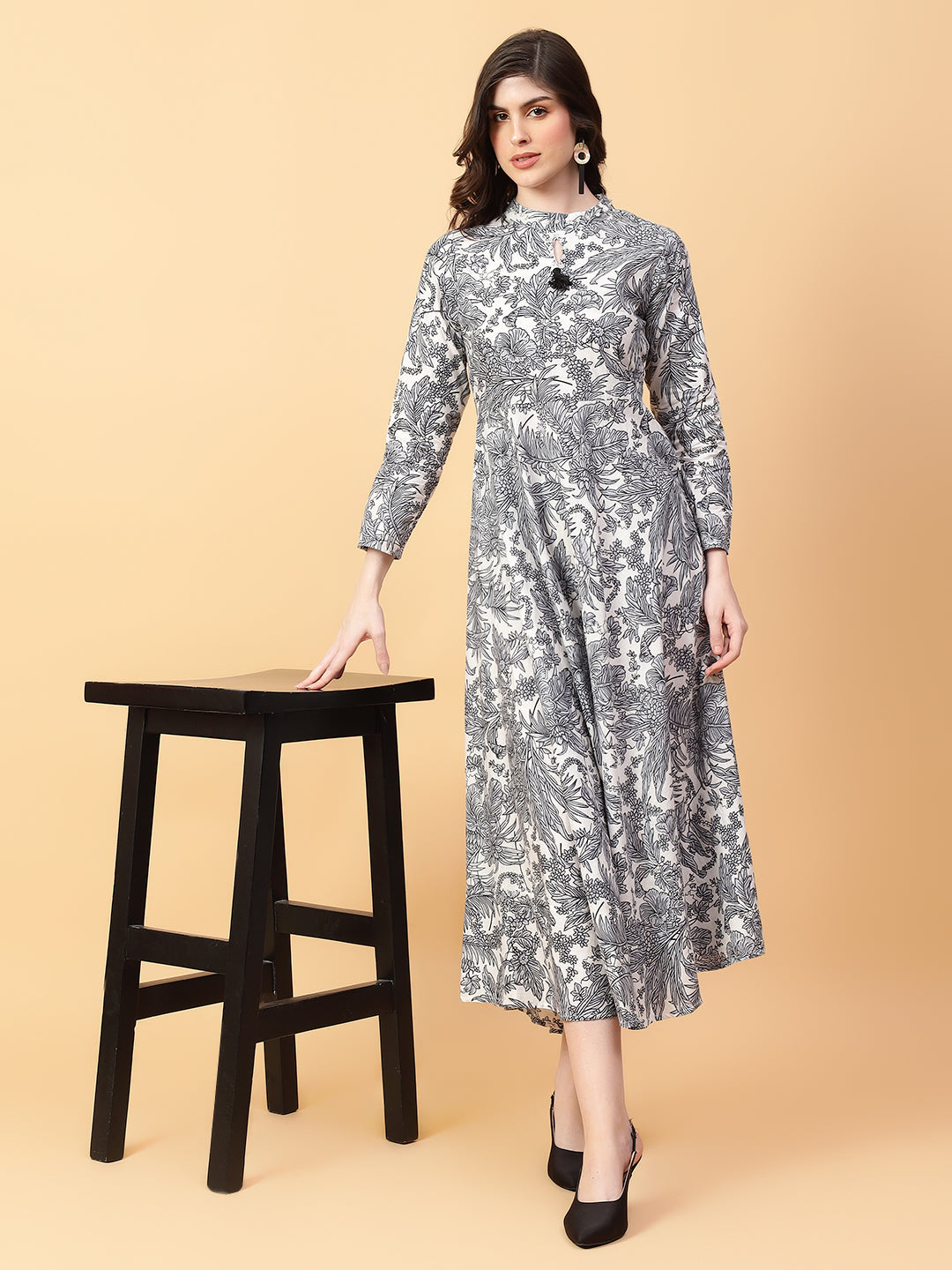 Grey Cotton Printed & Hand Work Party wear dresses