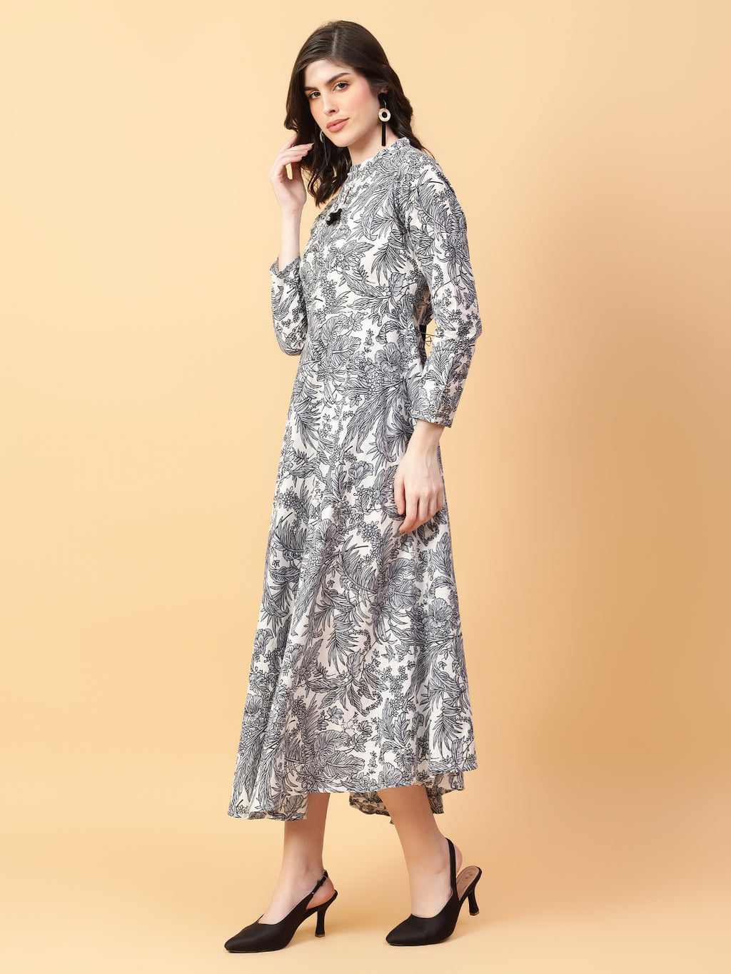 Grey Cotton Printed & Hand Work Party wear dresses