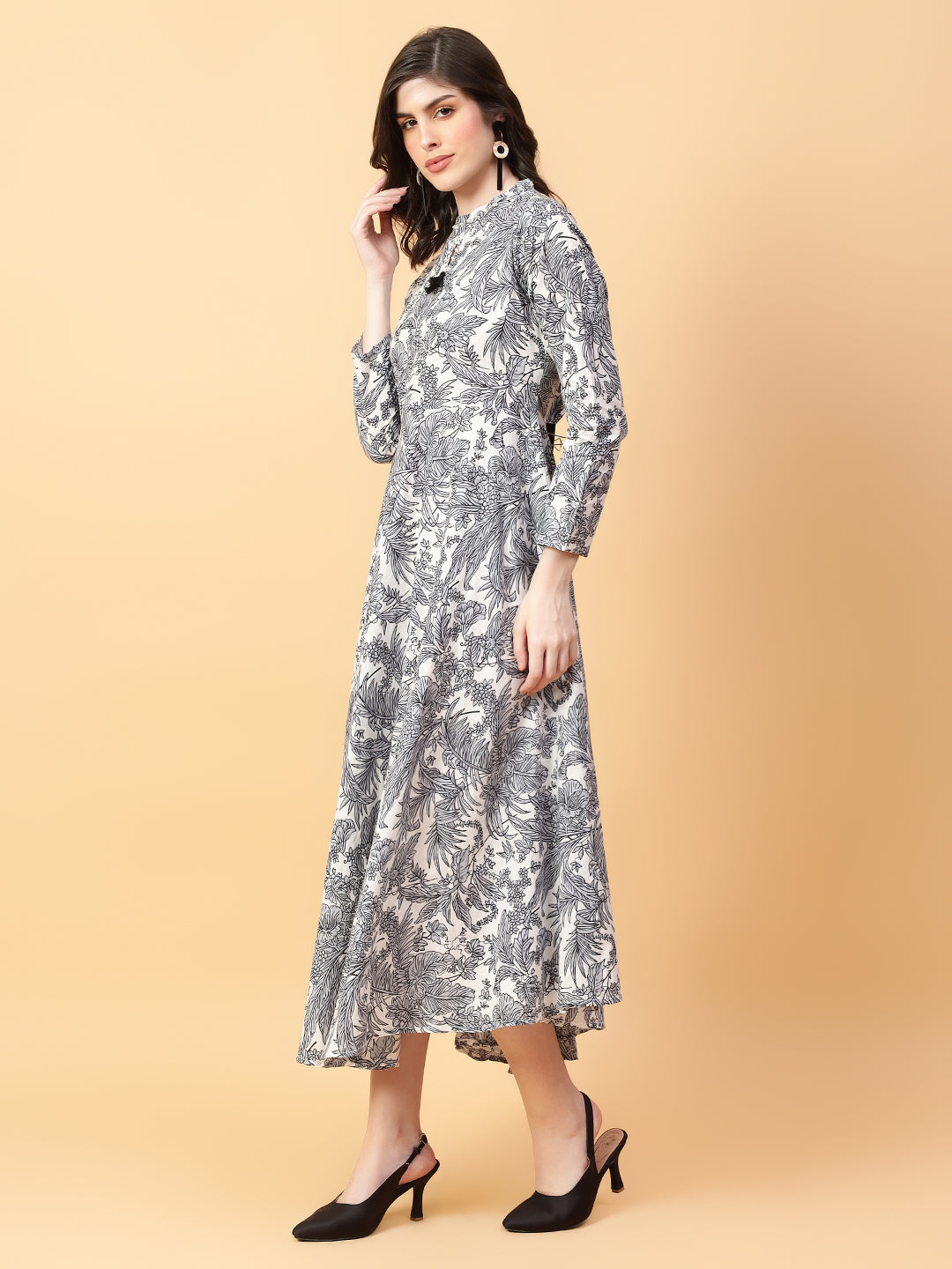 Grey Cotton Printed & Hand Work Party wear dresses
