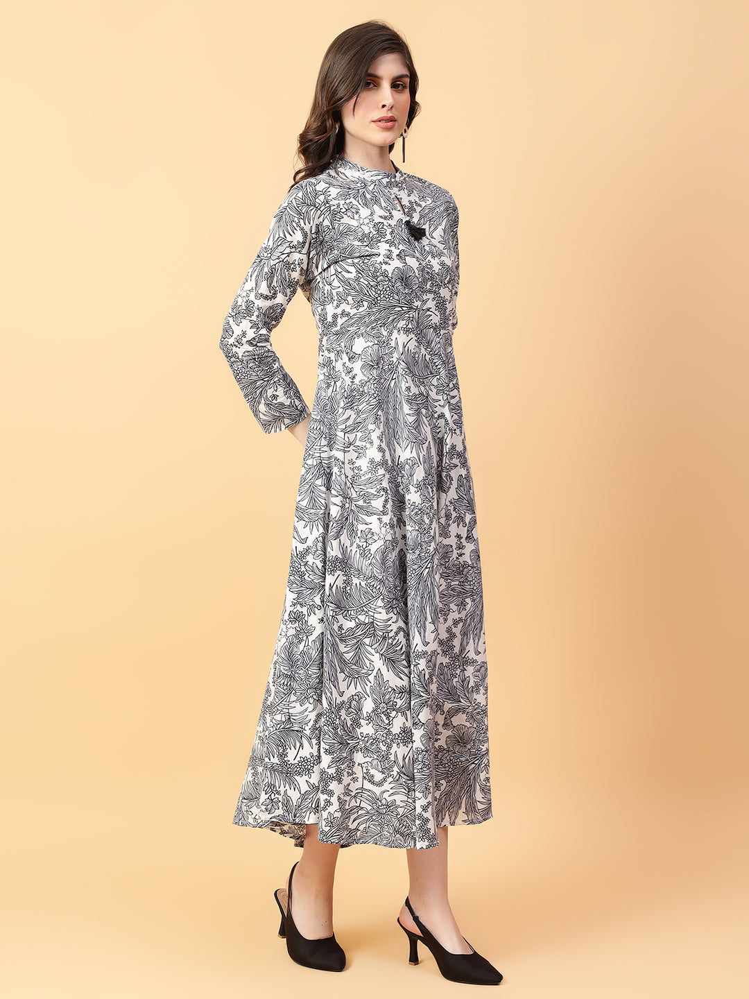 Grey Cotton Printed & Hand Work Party wear dresses