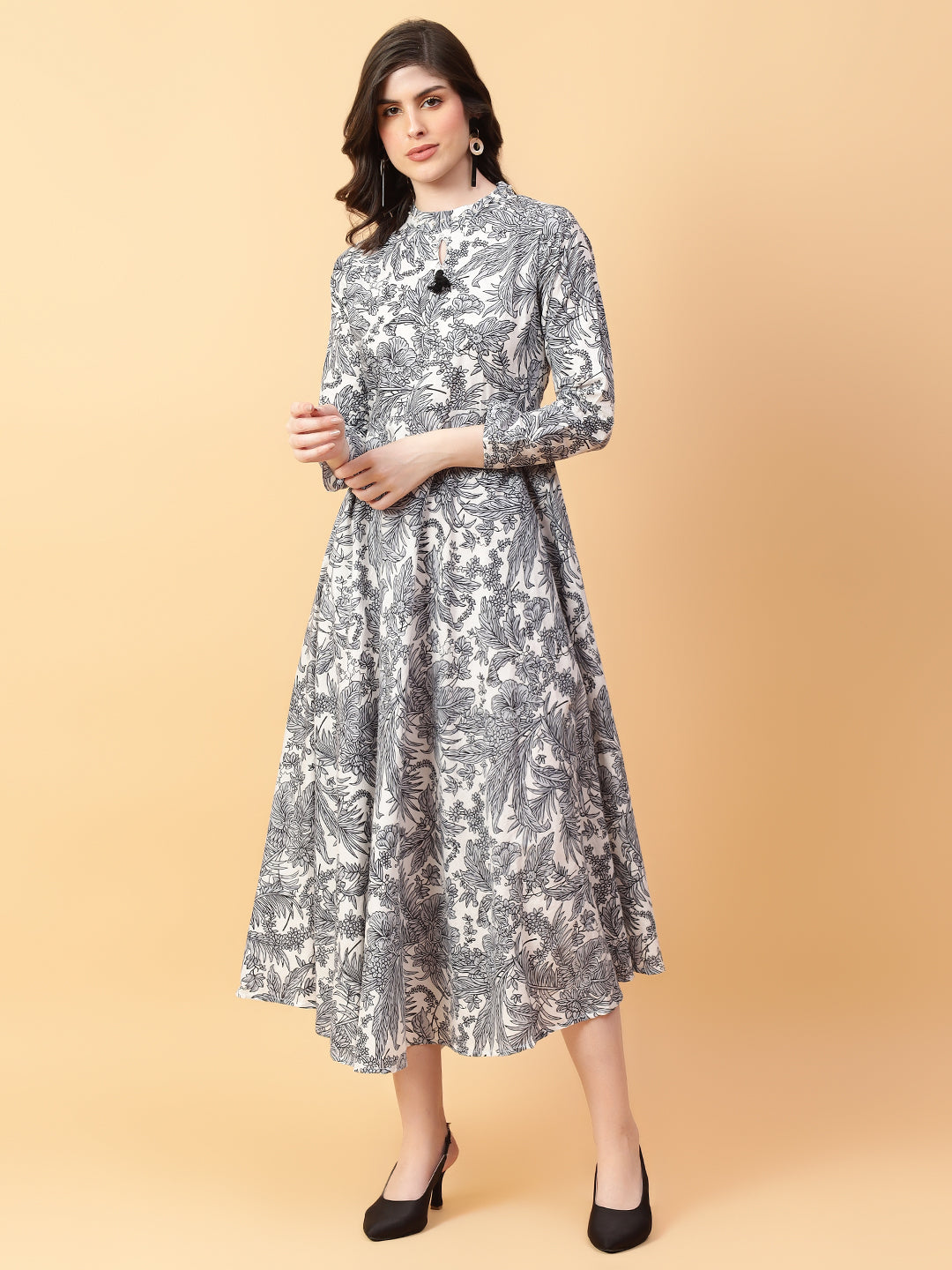 Grey Cotton Printed & Hand Work Party wear dresses