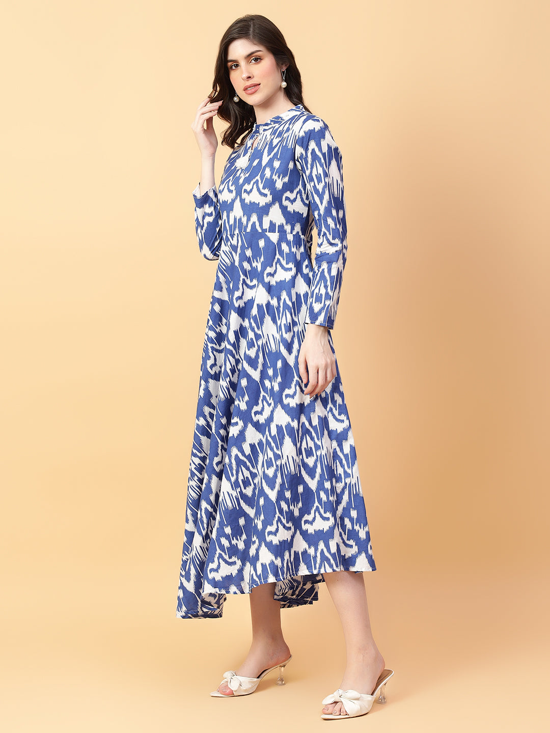 Blue Cotton Printed & Hand Work Party wear dresses