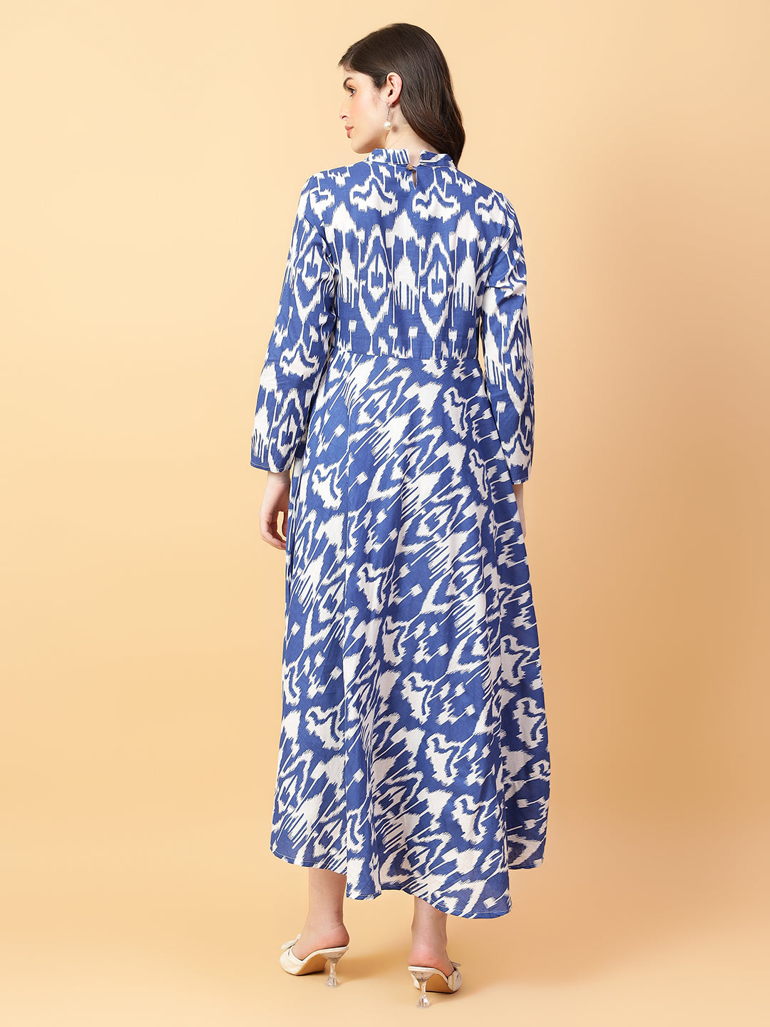 Blue Cotton Printed & Hand Work Party wear dresses
