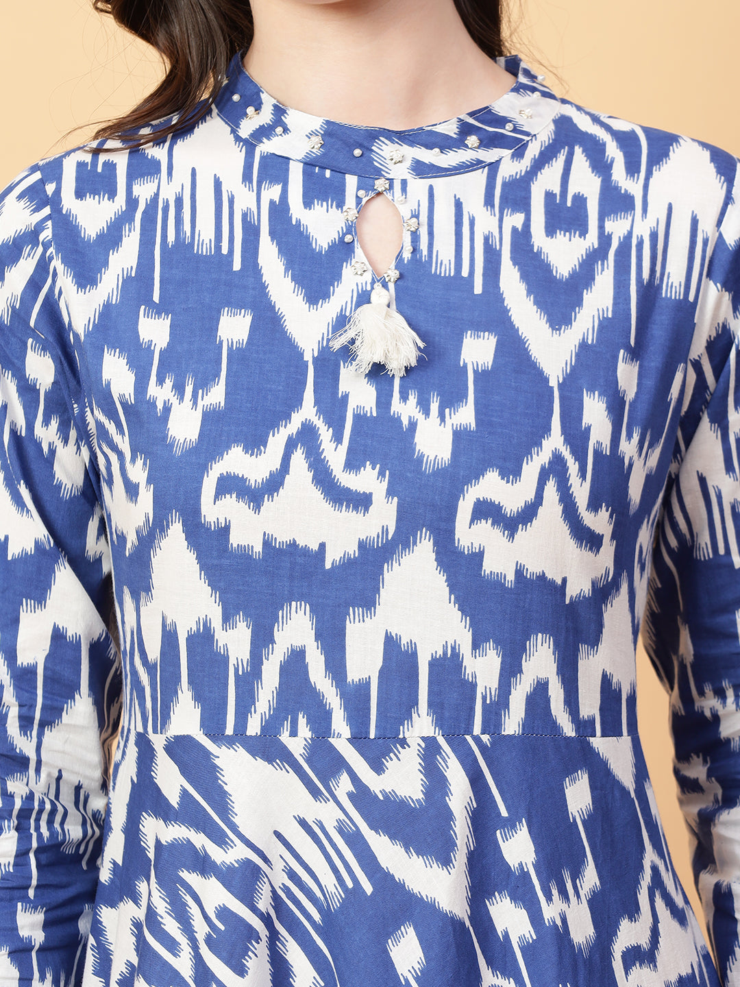 Blue Cotton Printed & Hand Work Party wear dresses