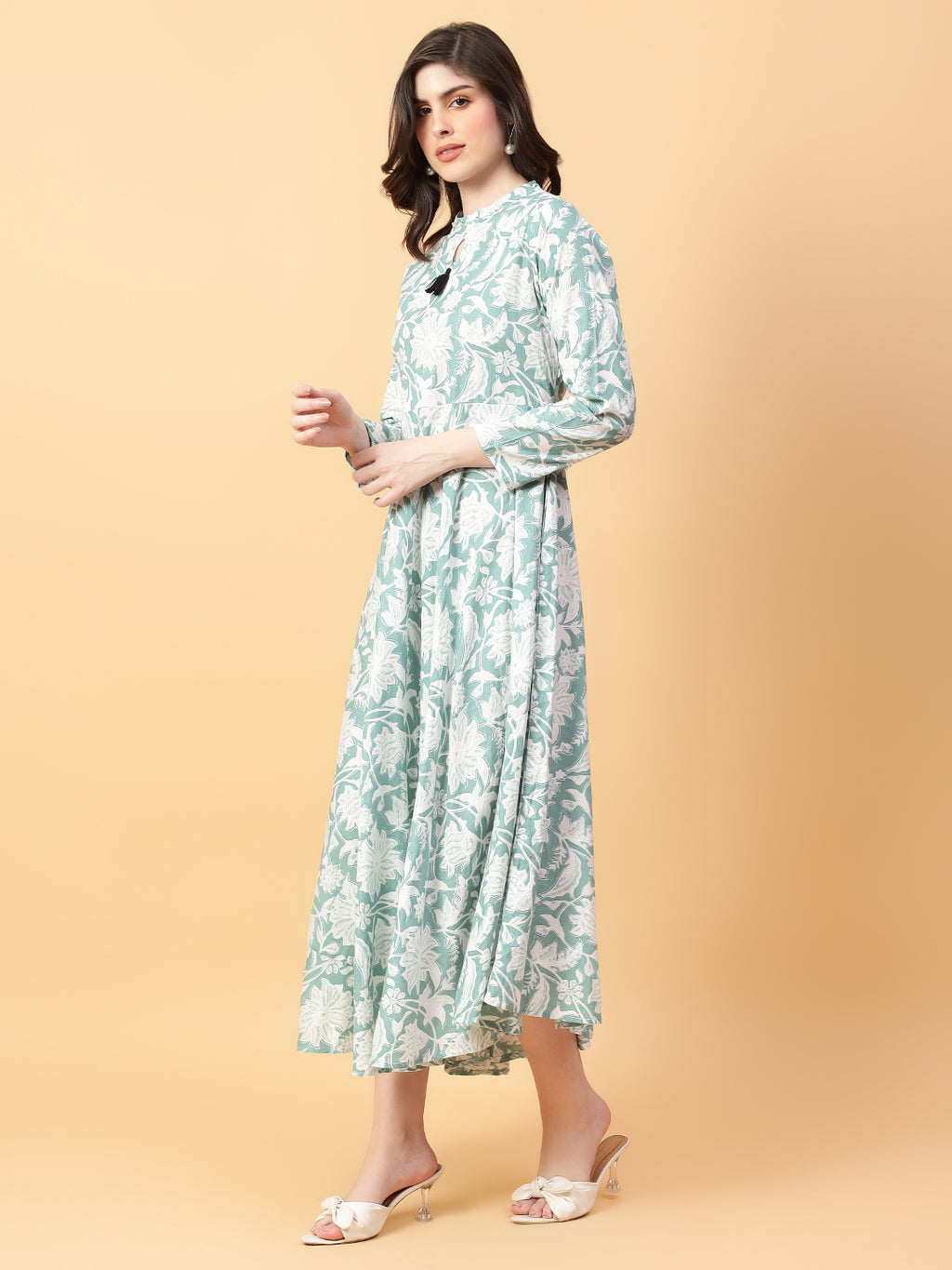 Green Cotton Printed & Hand Work Party wear dresses