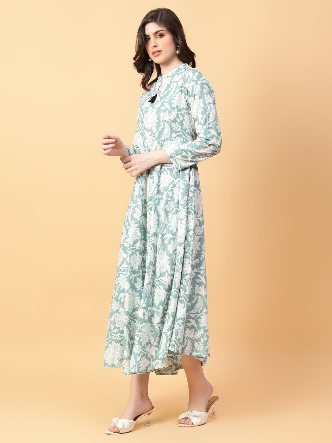 Green Cotton Printed & Hand Work Party wear dresses