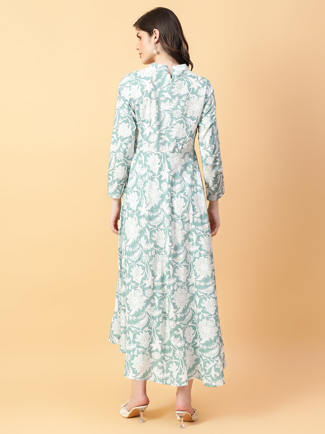 Green Cotton Printed & Hand Work Party wear dresses