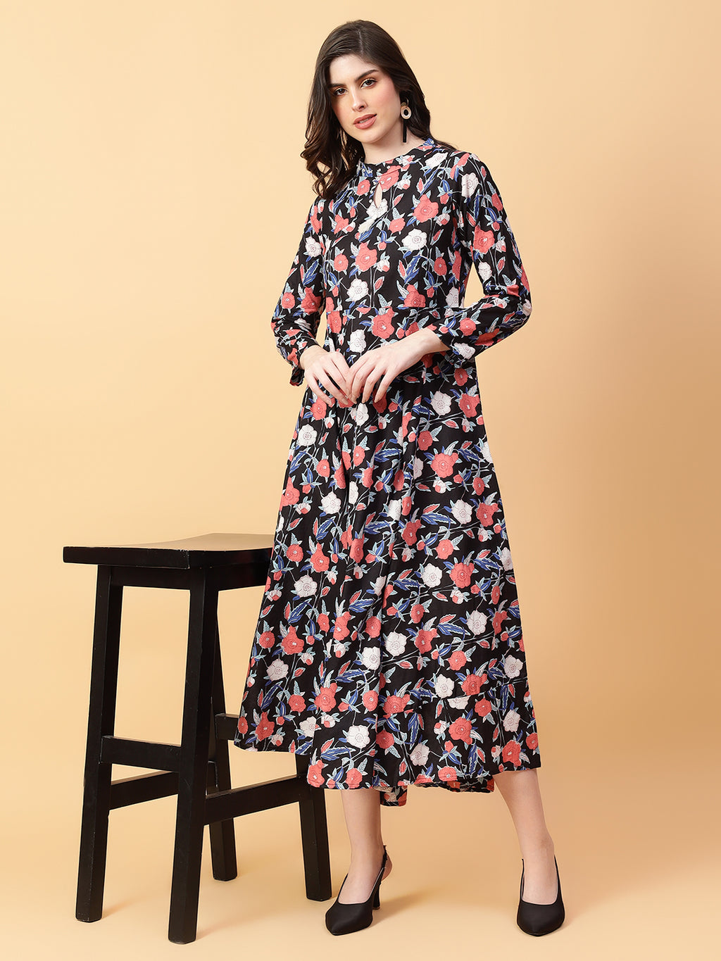 Black Cotton Printed & Hand Work Party wear dresses