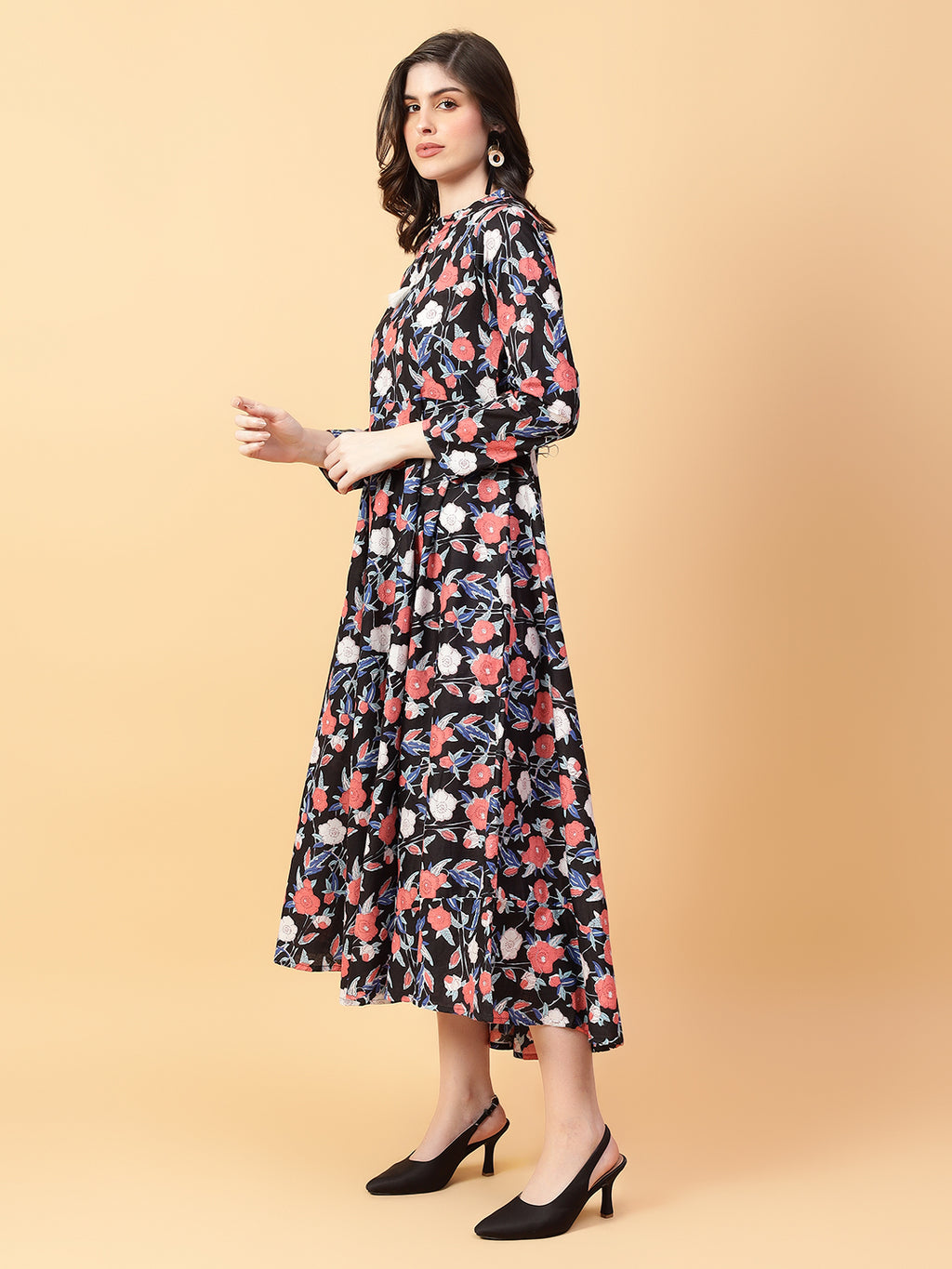 Black Cotton Printed & Hand Work Party wear dresses