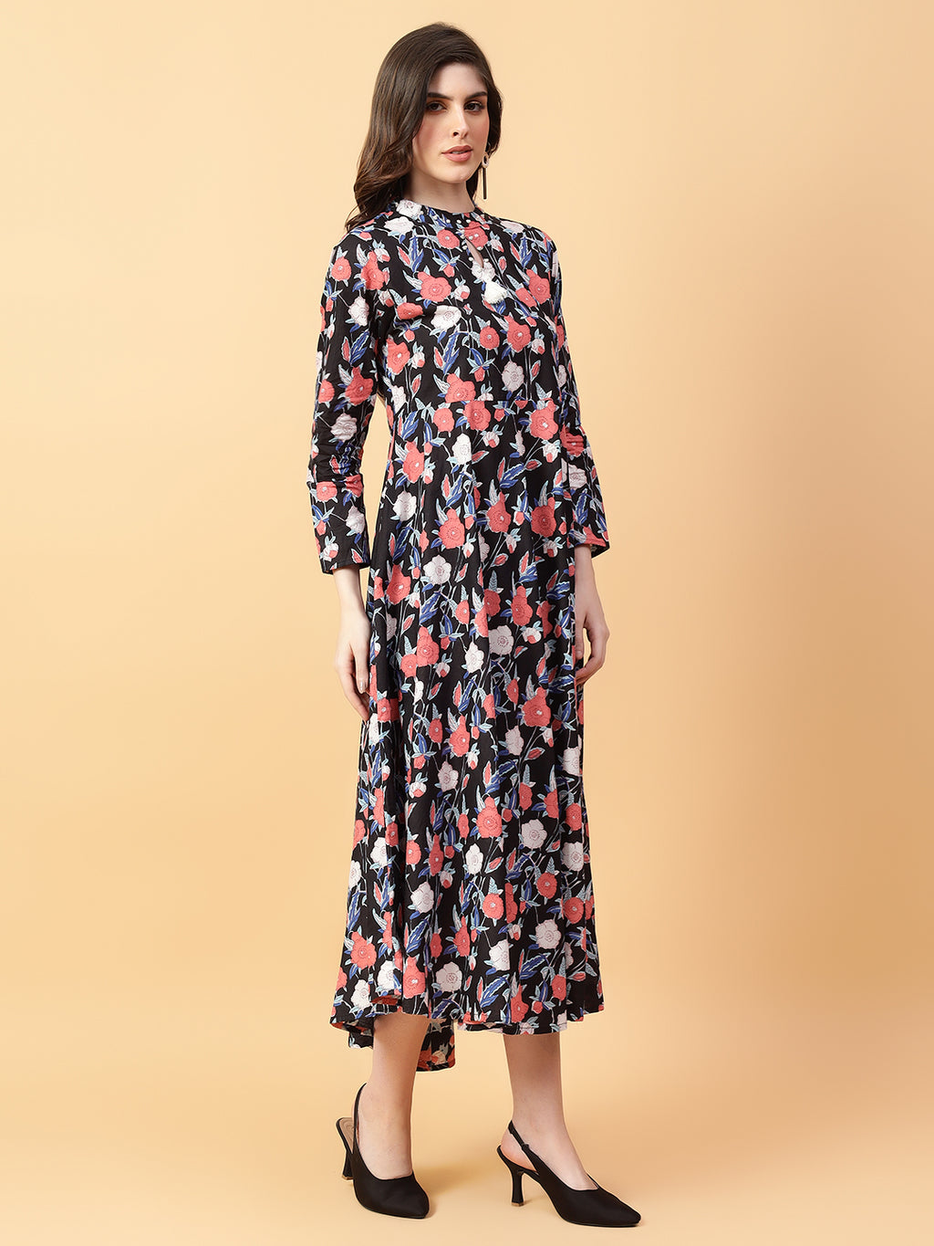 Black Cotton Printed & Hand Work Party wear dresses