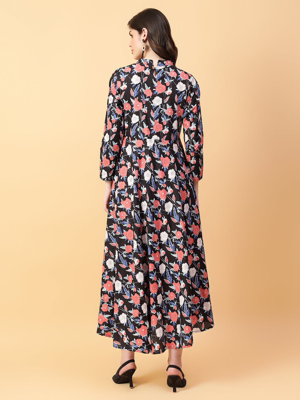 Black Cotton Printed & Hand Work Party wear dresses