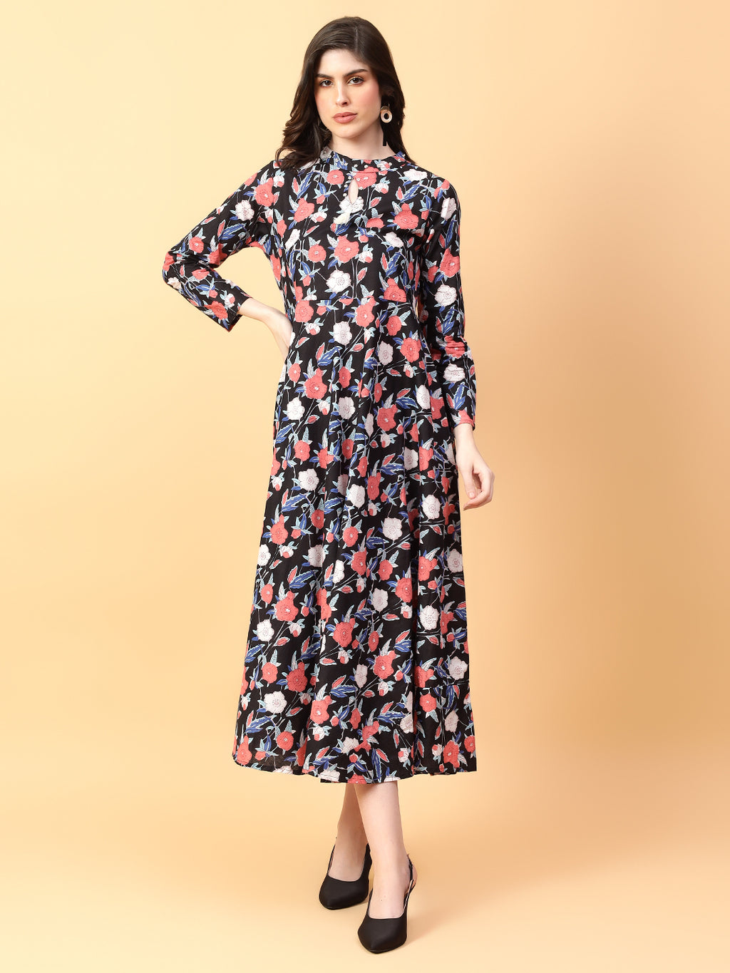Black Cotton Printed & Hand Work Party wear dresses
