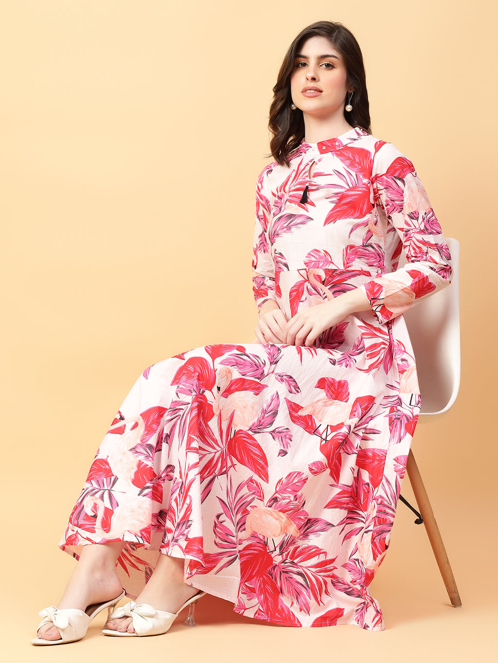 Red Cotton Printed & Hand Work Party wear dresses
