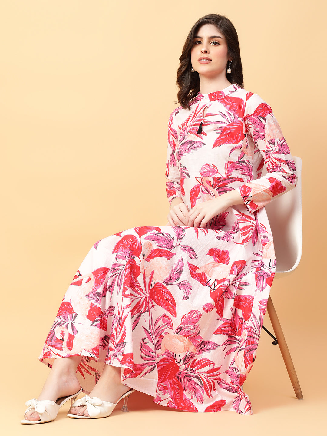 Red Cotton Printed & Hand Work Party wear dresses