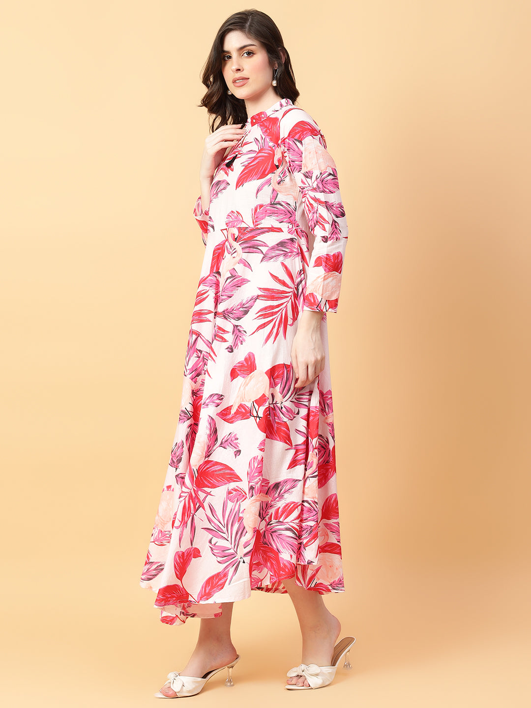 Red Cotton Printed & Hand Work Party wear dresses