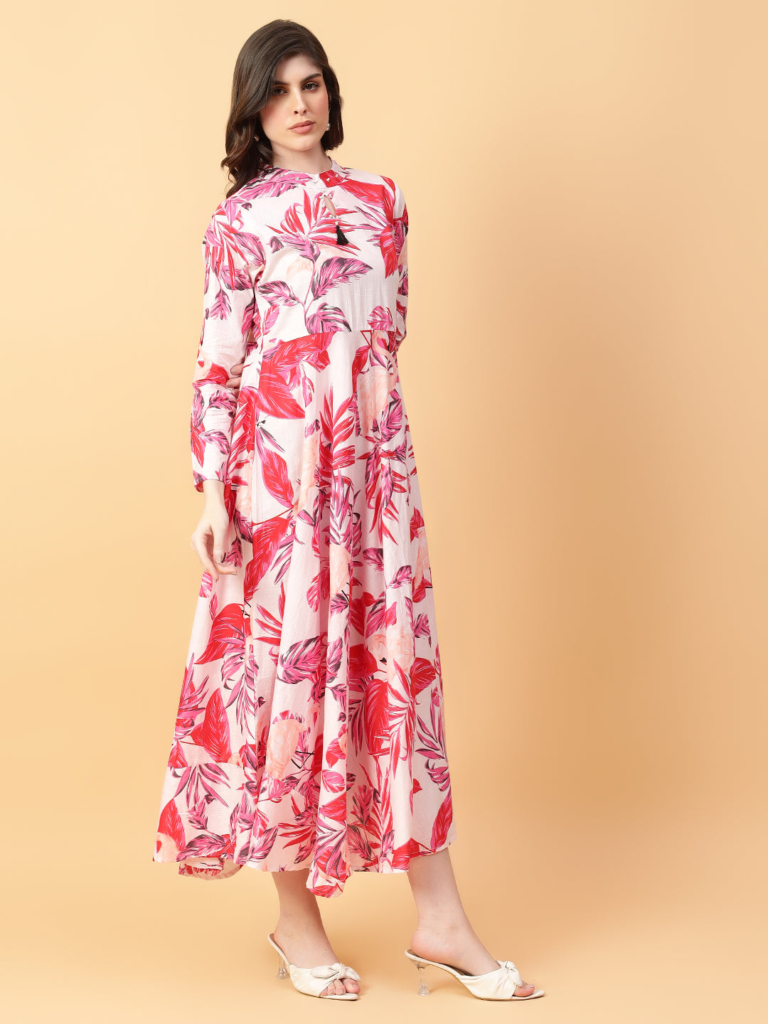 Red Cotton Printed & Hand Work Party wear dresses