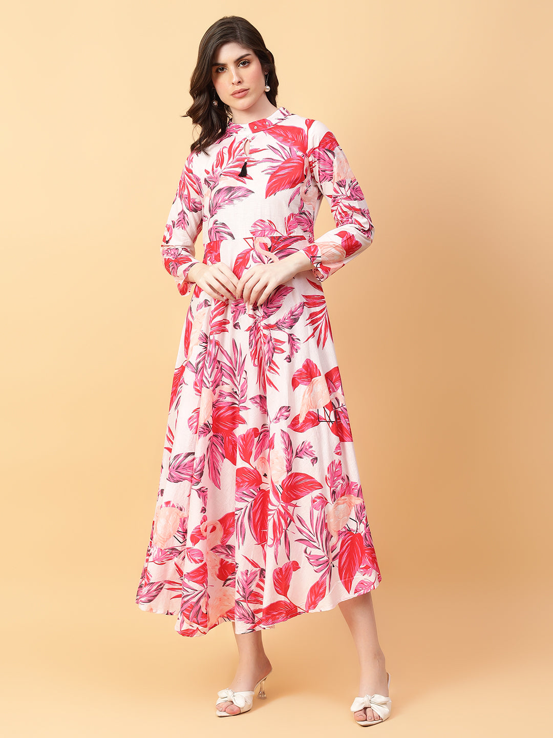 Red Cotton Printed & Hand Work Party wear dresses