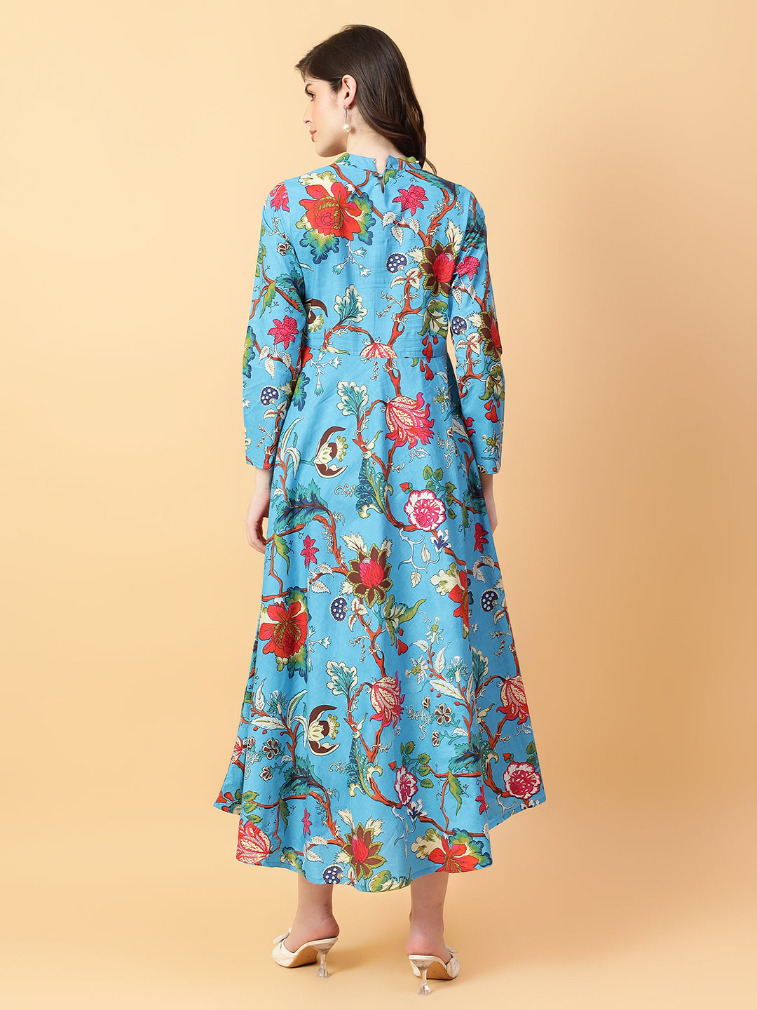 Turquoise Blue Cotton Printed & Hand Work Party wear dresses